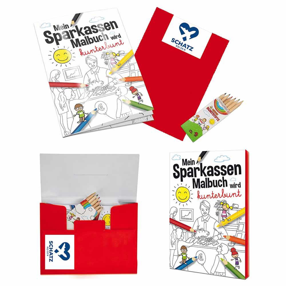 Malbuch / Mal-Set A6 - Sparkassen - Malset mit 1-c Logoeindruck