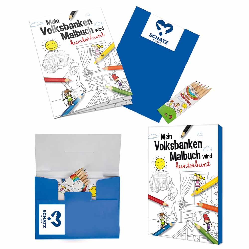 Malbuch / Mal-Set A6 - Volksbanken - Malset mit 1-c Logoeindruck