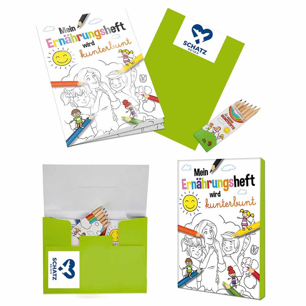 Malbuch / Mal-Set A6 - Ernährung - Malset mit 1-c Logoeindruck