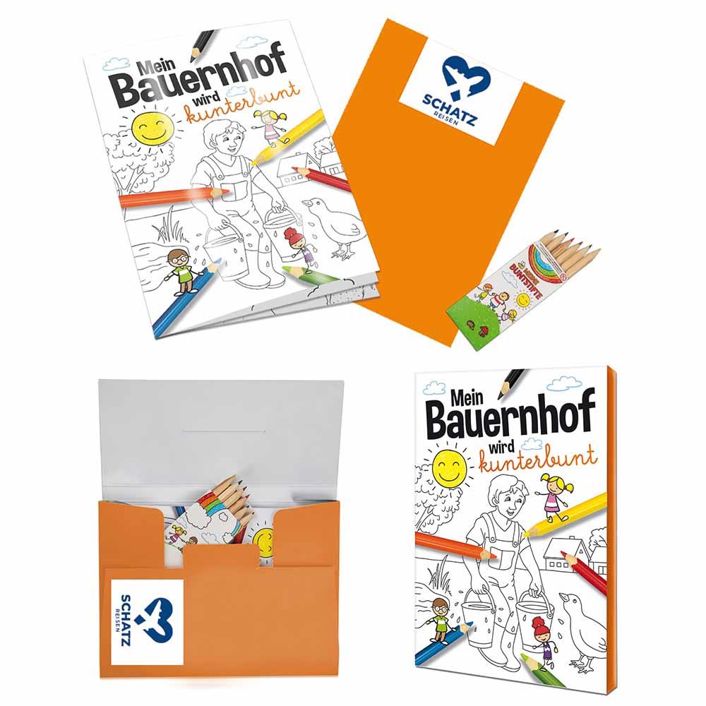 Malbuch / Mal-Set A6 - Bauernhof - Malset mit 1-c Logoeindruck