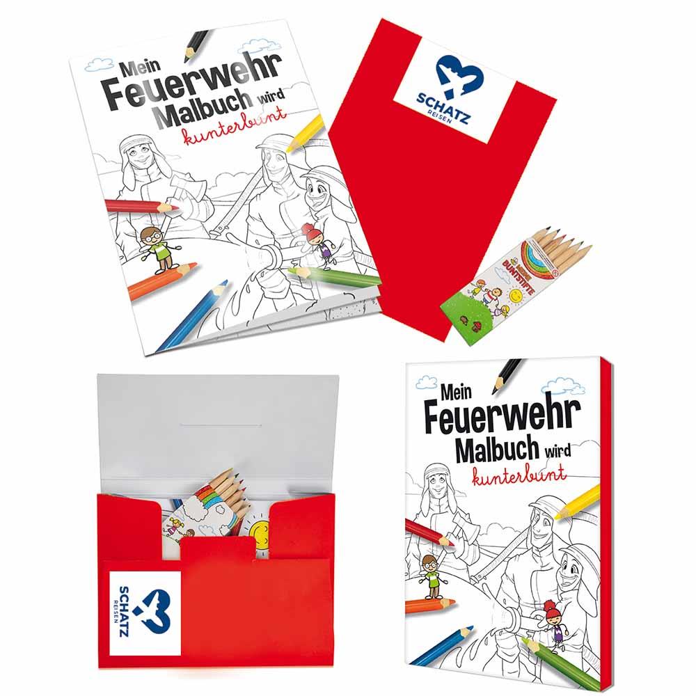 Malbuch / Mal-Set A6 - Feuerwehr - Malset mit 1-c Logoeindruck
