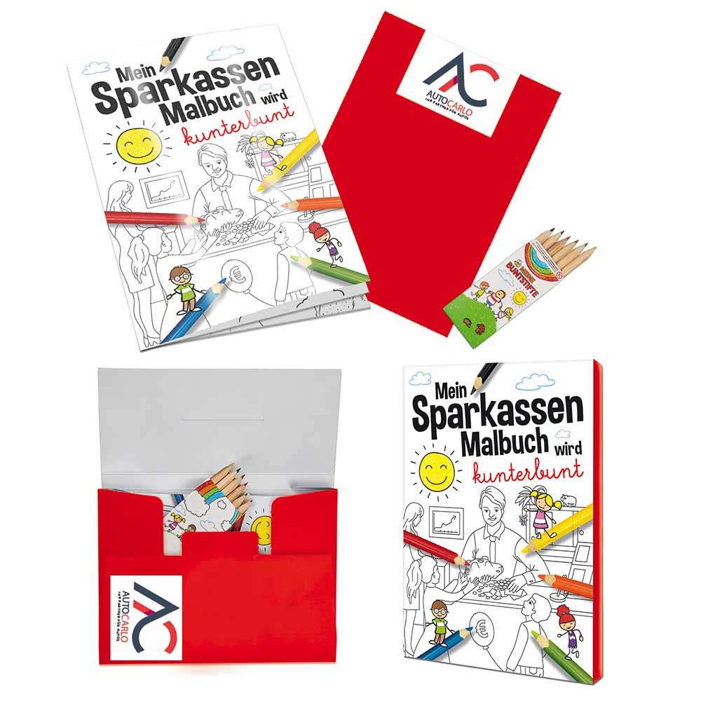 Malbuch / Mal-Set A6 - Sparkassen - Malset mit 2-c Logoeindruck
