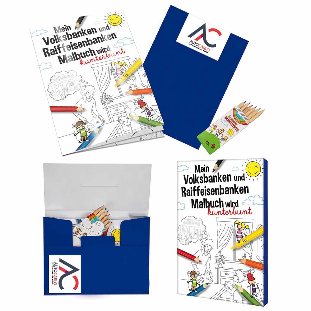 Malbuch / Mal-Set A6 - Volksbanken&Raiffeisenbanken - Malset mit 2-c Logoeindruck