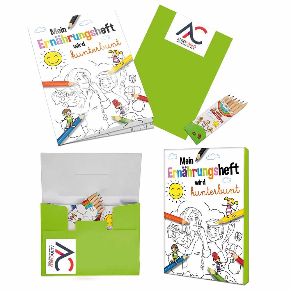 Malbuch / Mal-Set A6 - Ernährung - Malset mit 2-c Logoeindruck