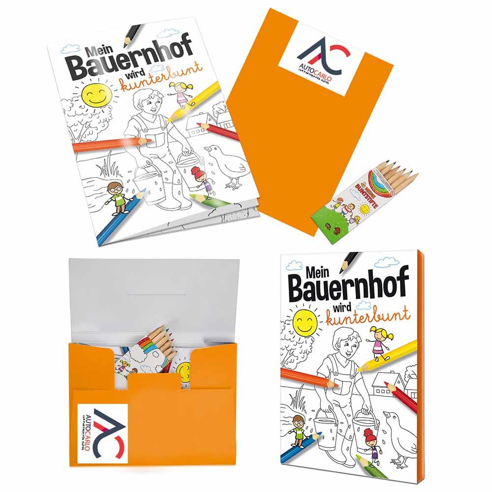 Malbuch / Mal-Set A6 - Bauernhof - Malset mit 2-c Logoeindruck