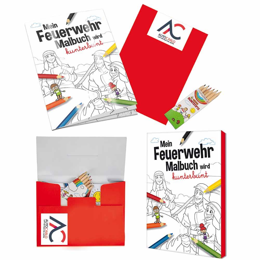 Malbuch / Mal-Set A6 - Feuerwehr - Malset mit 2-c Logoeindruck
