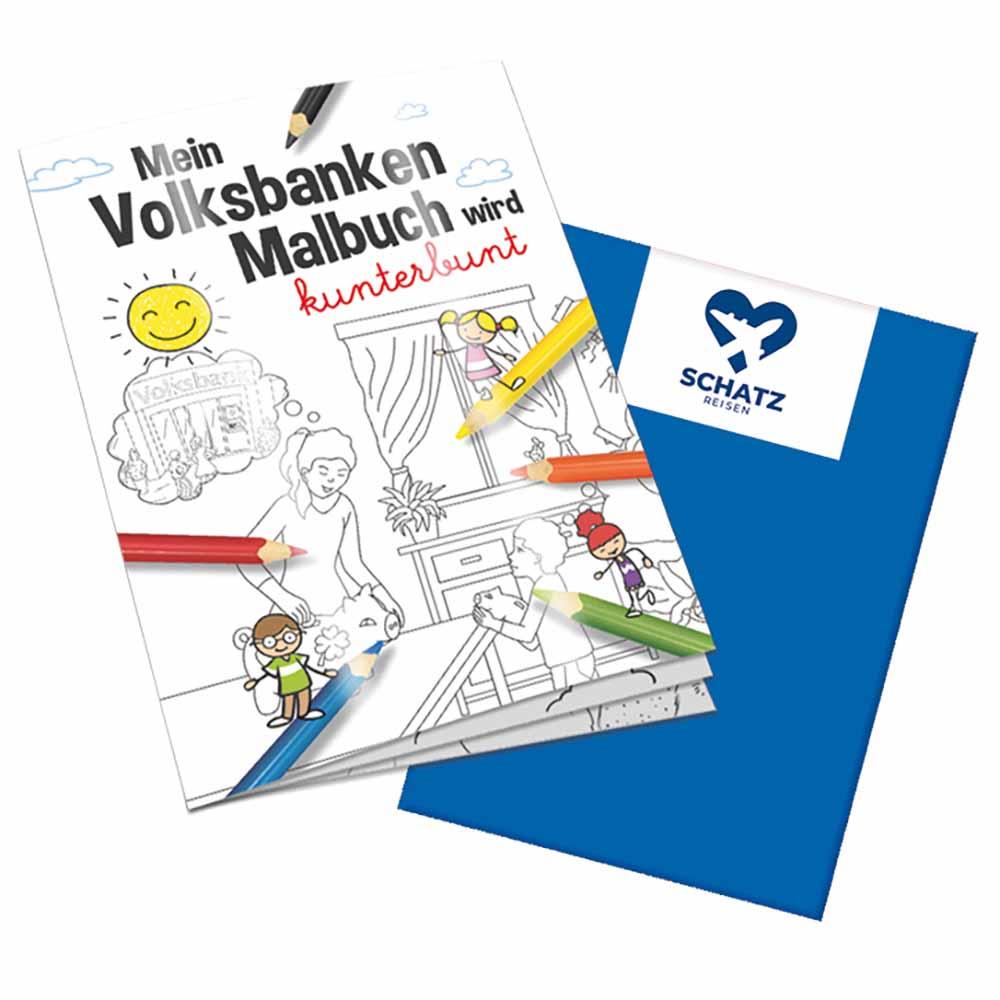 Malbuch / Mal-Set A6 - Volksbanken - Malbuch mit 1-c Logoeindruck