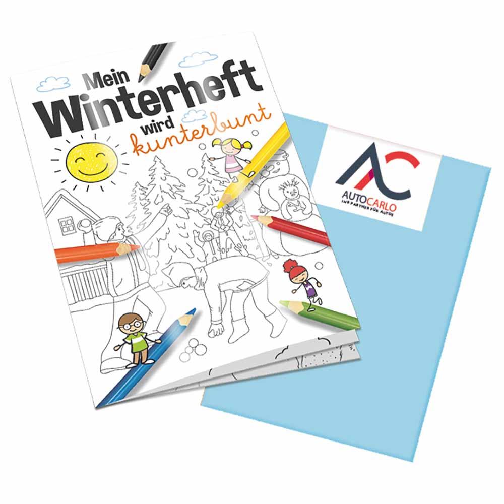 Malbuch / Mal-Set A6 - Winter - Malbuch mit 2-c Logoeindruck