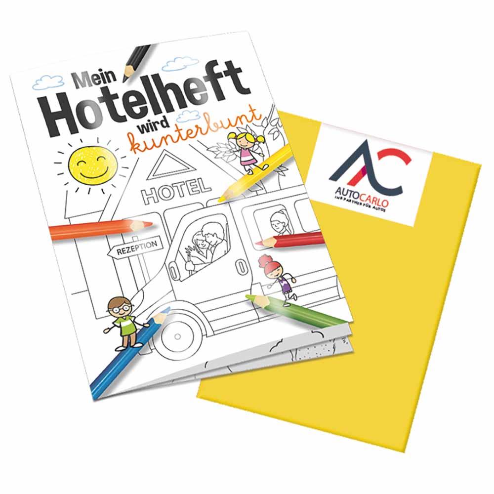 Malbuch / Mal-Set A6 - Hotel - Malbuch mit 2-c Logoeindruck