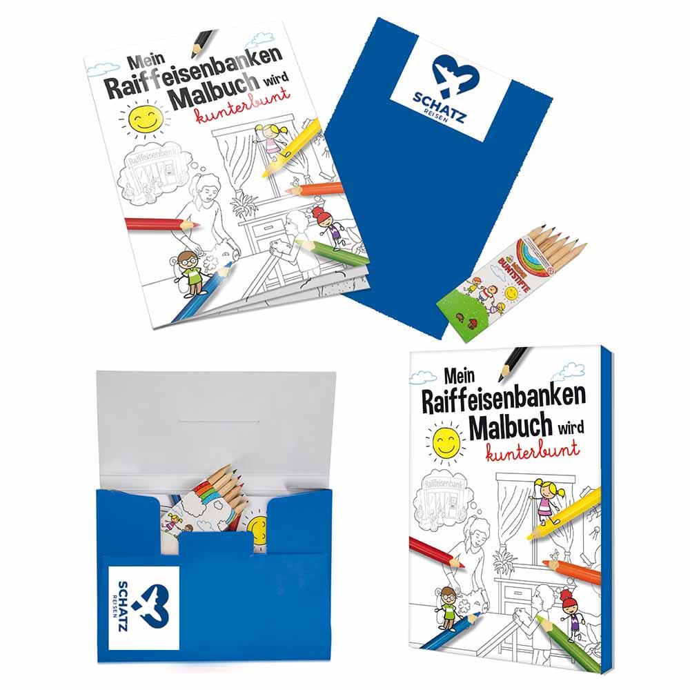 Malbuch / Mal-Set A6 - Raiffeisenbanken - Malset mit 1-c Logoeindruck