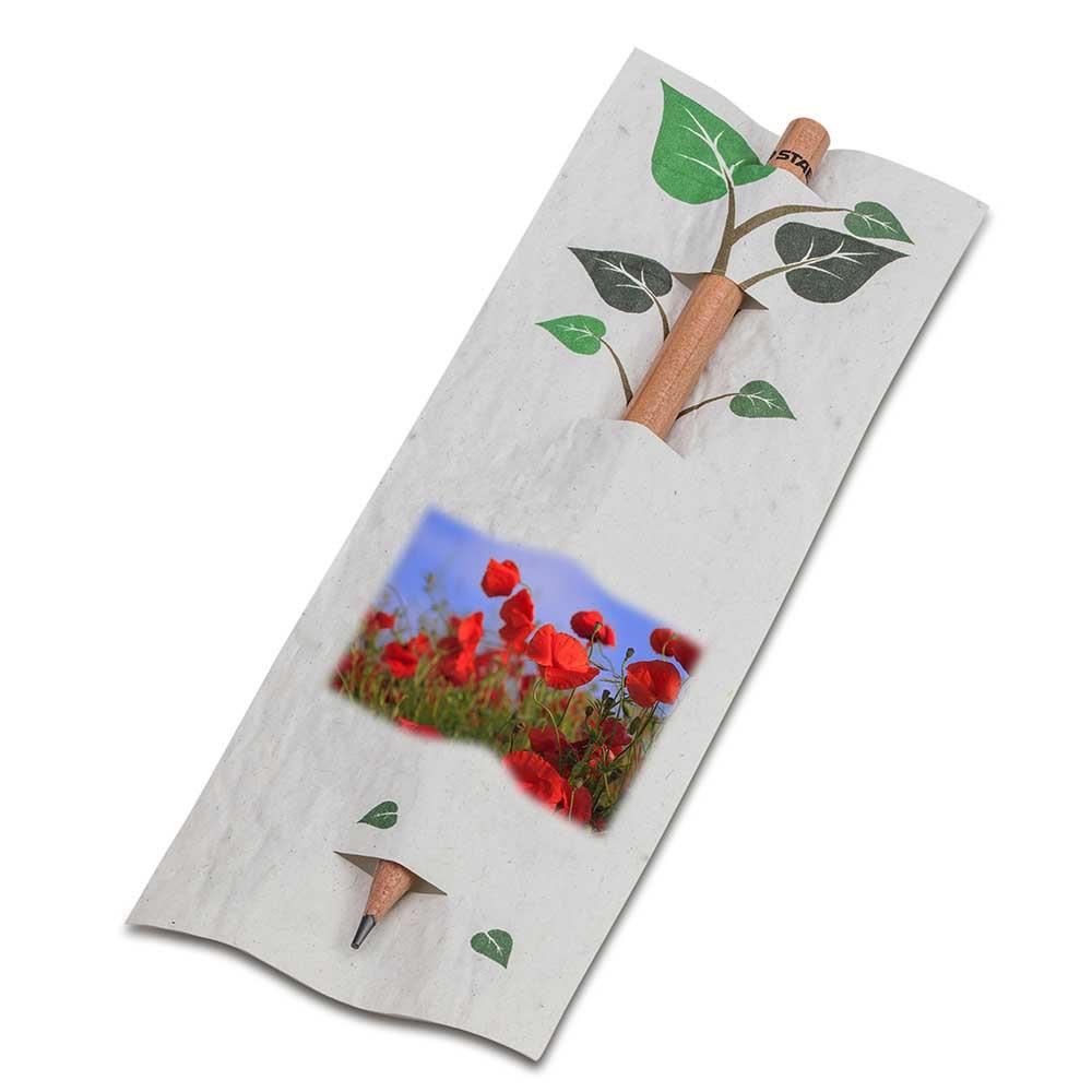 Bleistift im Samenpapieretui - Ostern - Mohnblume, Druck 4/4c, Lasergravur
