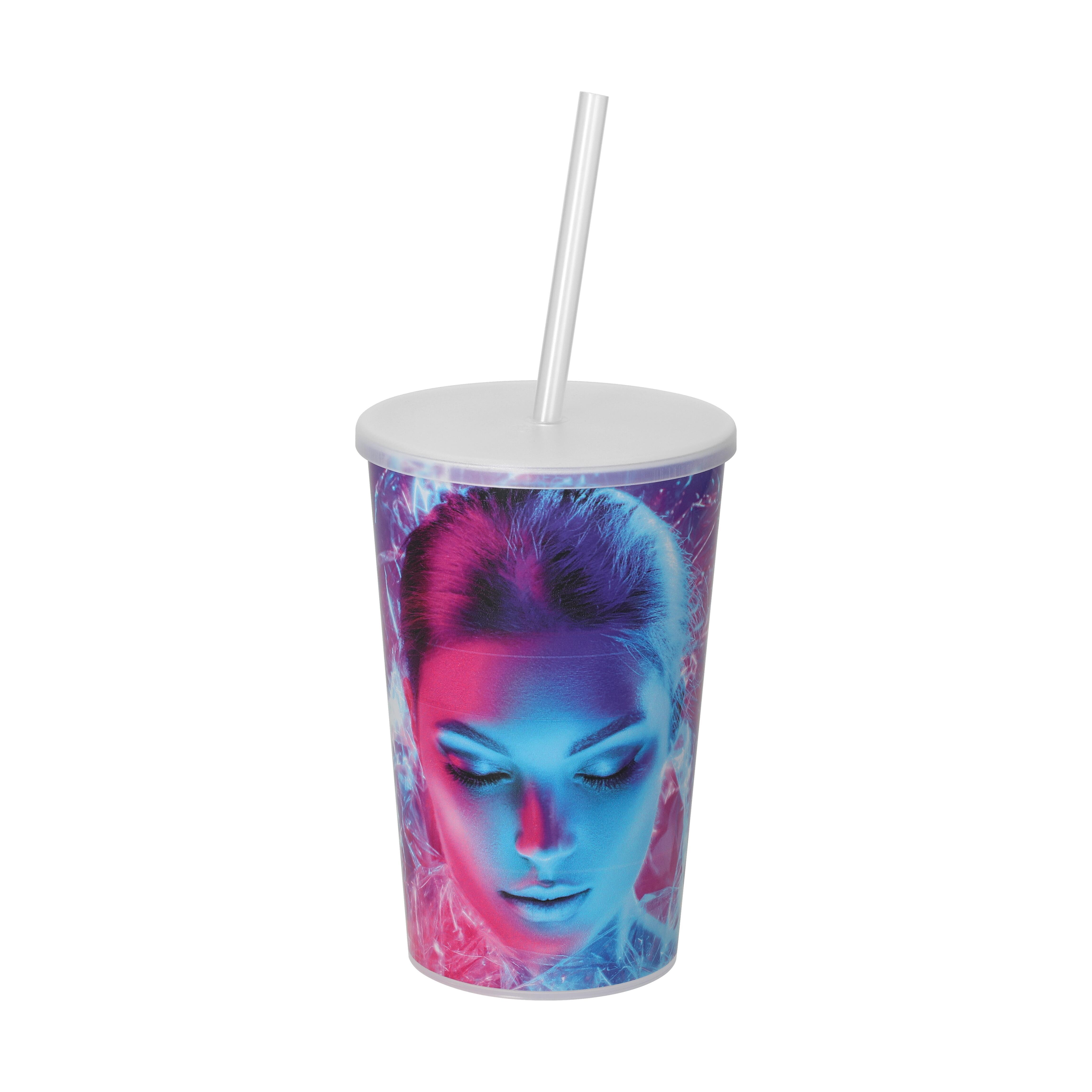 Trinkbecher ´Vital´, 500 ml mit Deckel und Strohhalm