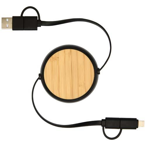 Chechia 100cm 5-in-1 Kabel aus recyceltem Kunststoff, einziehbar, für Datenübertragung und 45W Schnellladung mit Bambusdetail