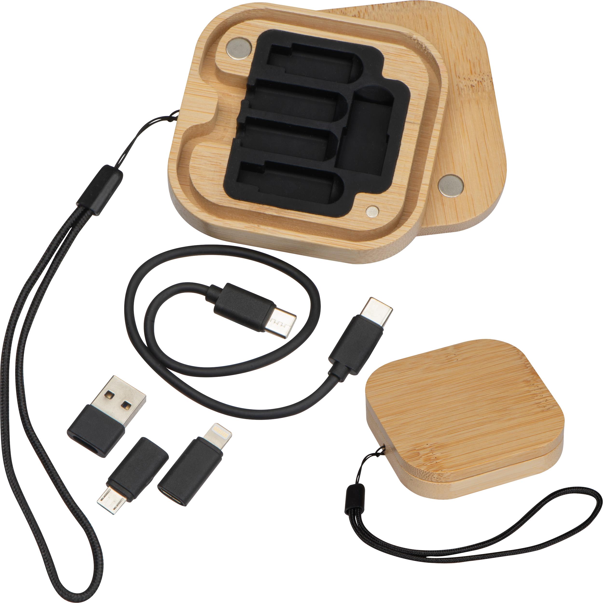 Kabel- und Adapterset in einer Bambusbox IVAN