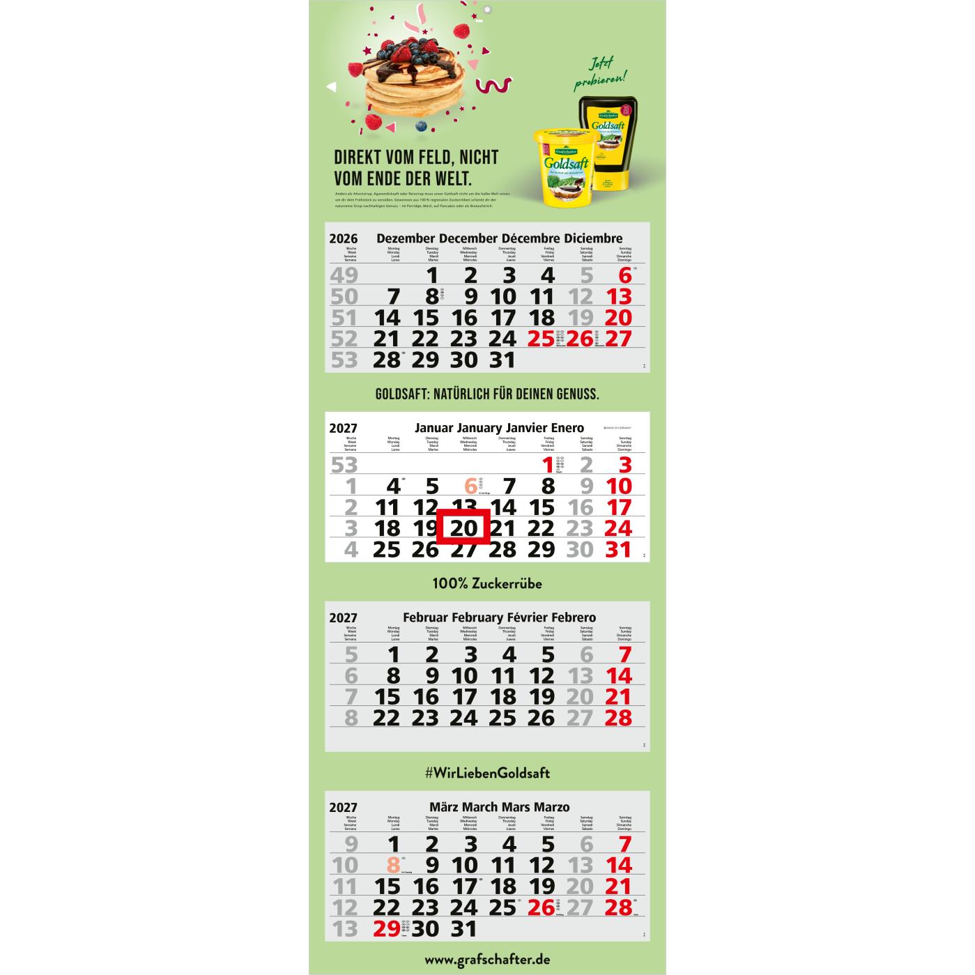 4-Monatskalender Mehrblock Quadro Light 4 EXPRESS Werbung auf Rückwand