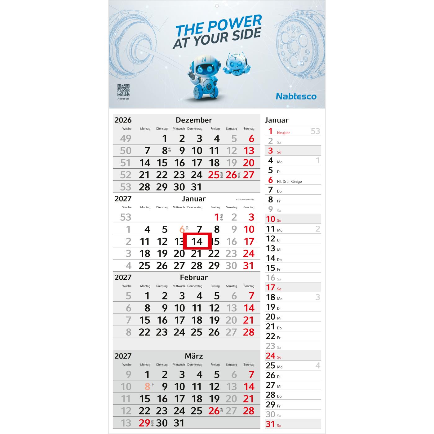 4-Monatskalender Einblatt Konzept 4 Post mit Streifenkalendarium