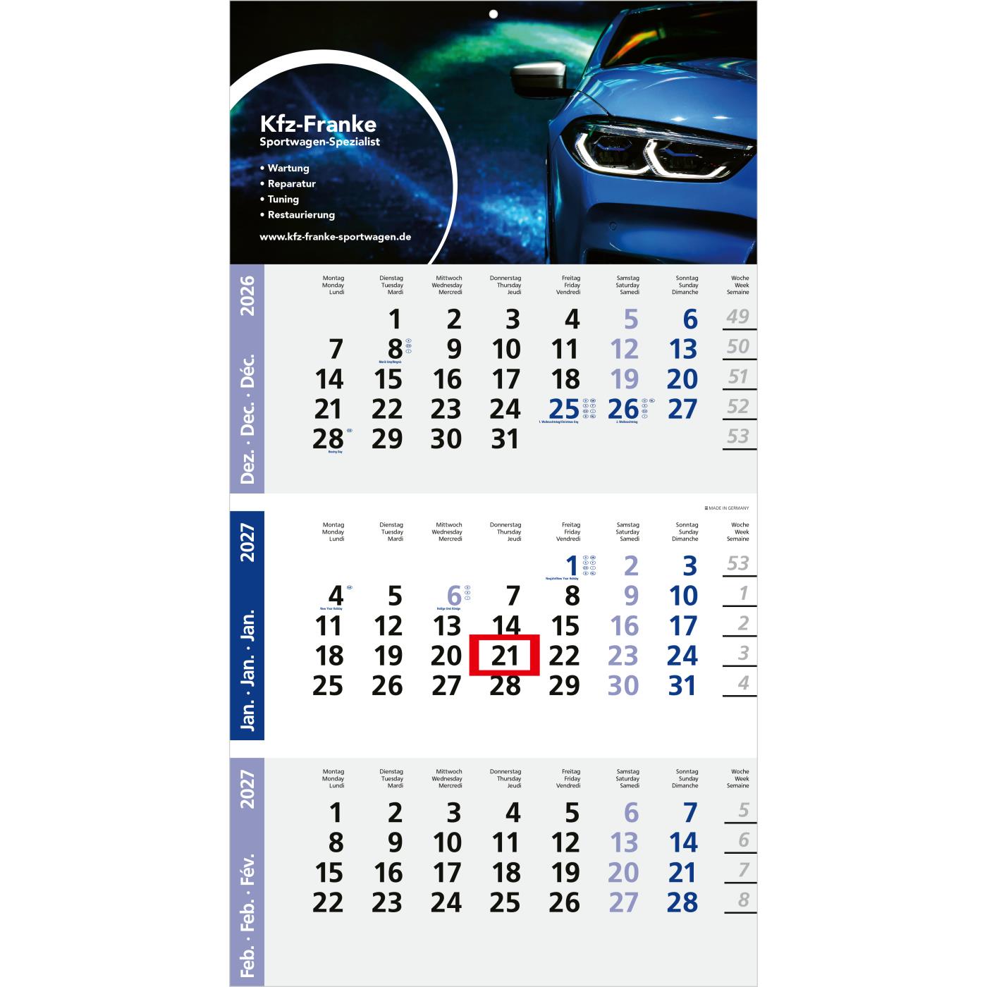 3-Monatskalender Einblatt Logic 3 Post A Design-Kalendarium
