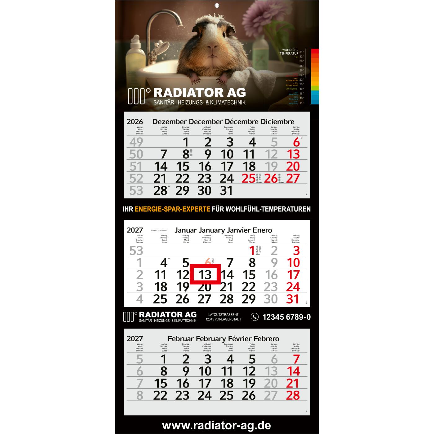 3-Monatskalender Mehrblock Profil 3 Schrift leicht