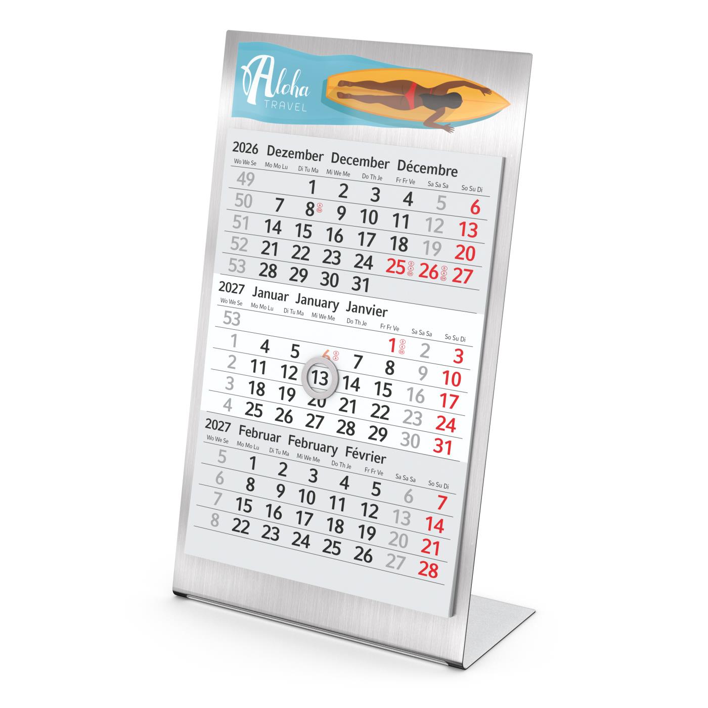Tischkalender Desktop 3 Steel Edelstahl-Aufsteller gebürstet