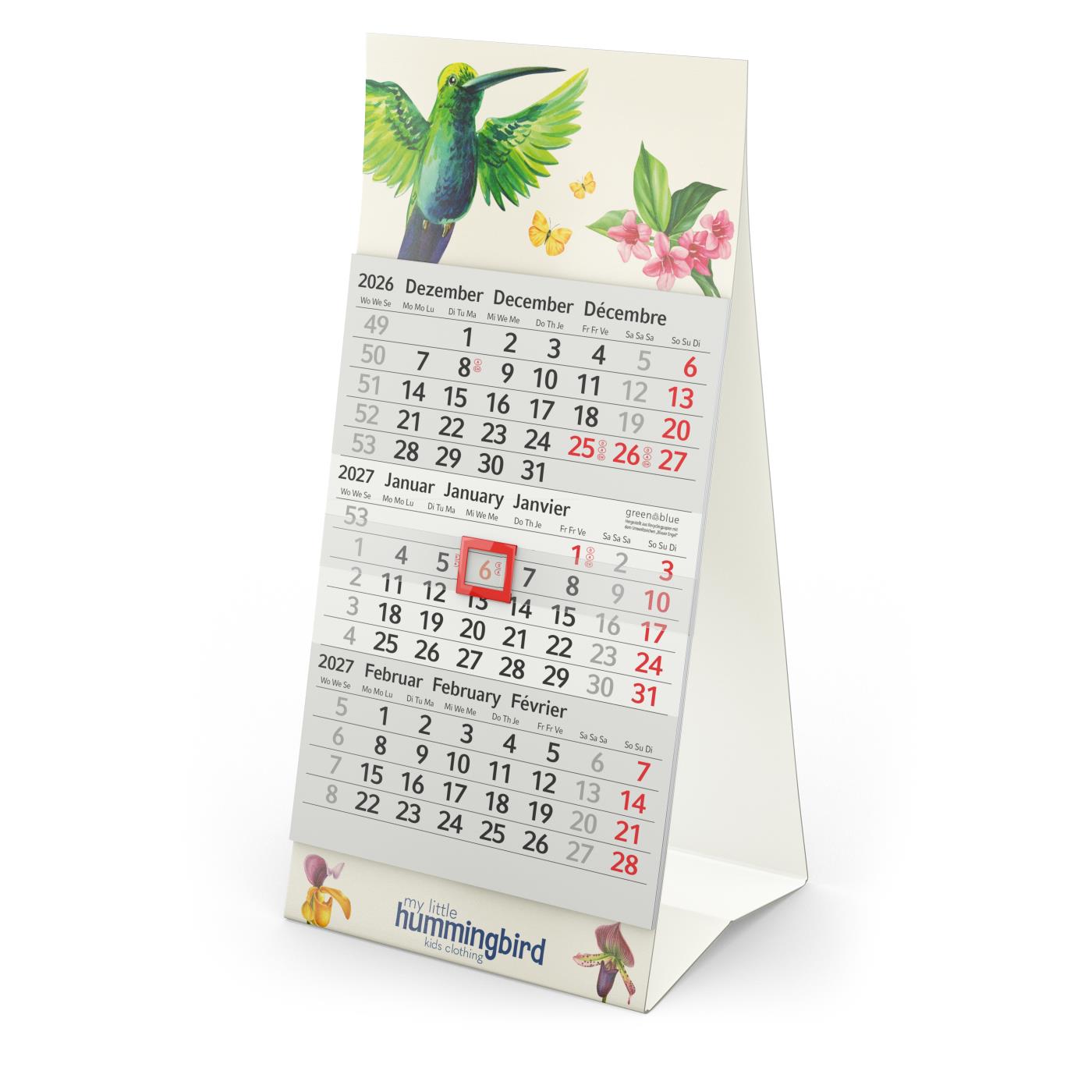 Tischkalender Mini 3 Recycling-Kalendariumspapier Karton-Dachaufsteller