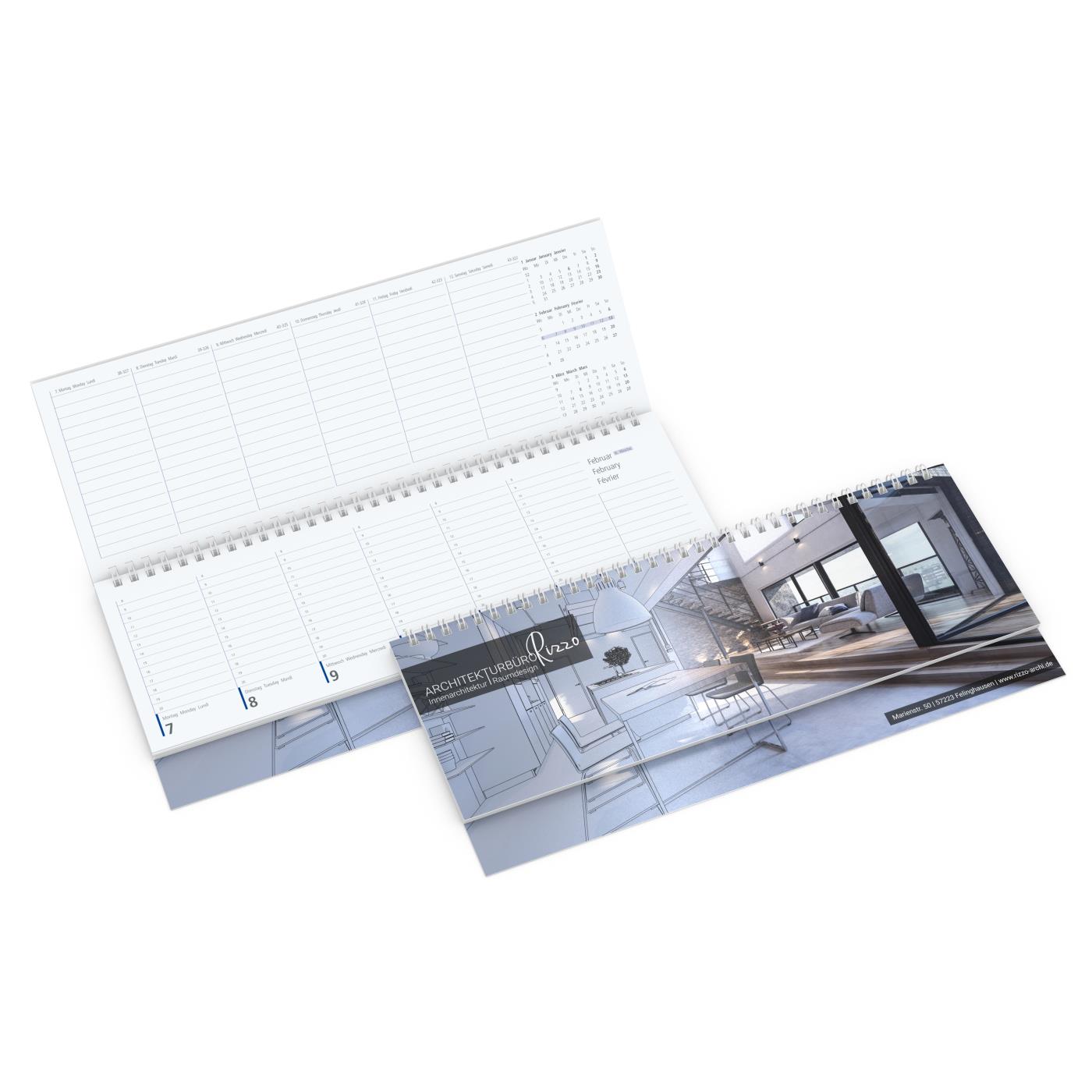 Tisch-Querkalender Compact 1 Woche = 2 Seiten 8–20 Uhr