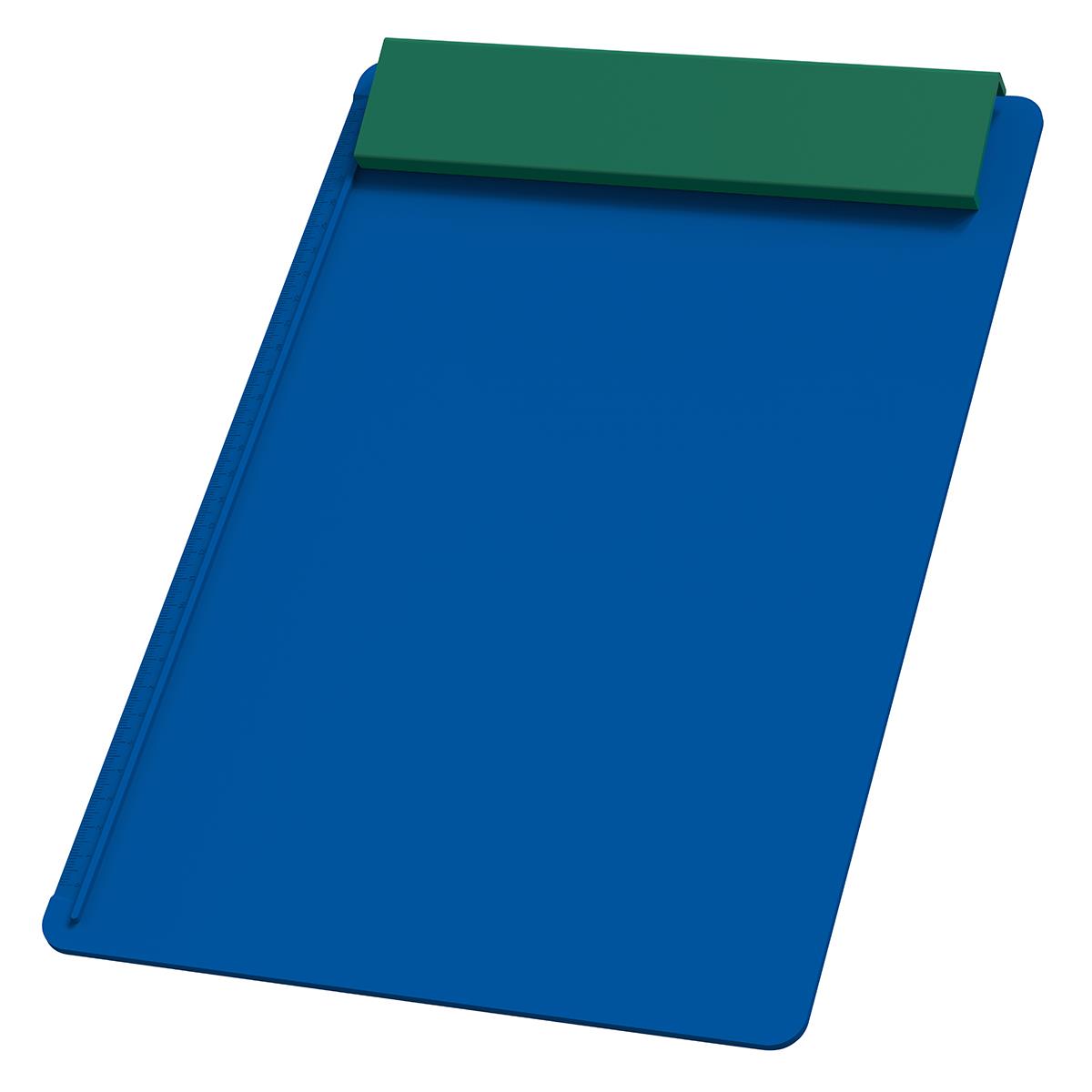 Platte blau, Leiste grün