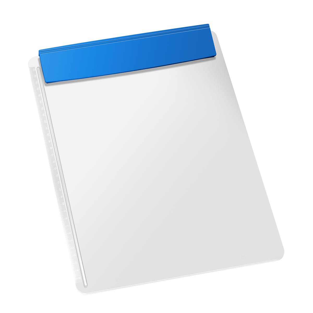 Platte weiß, Leiste blau