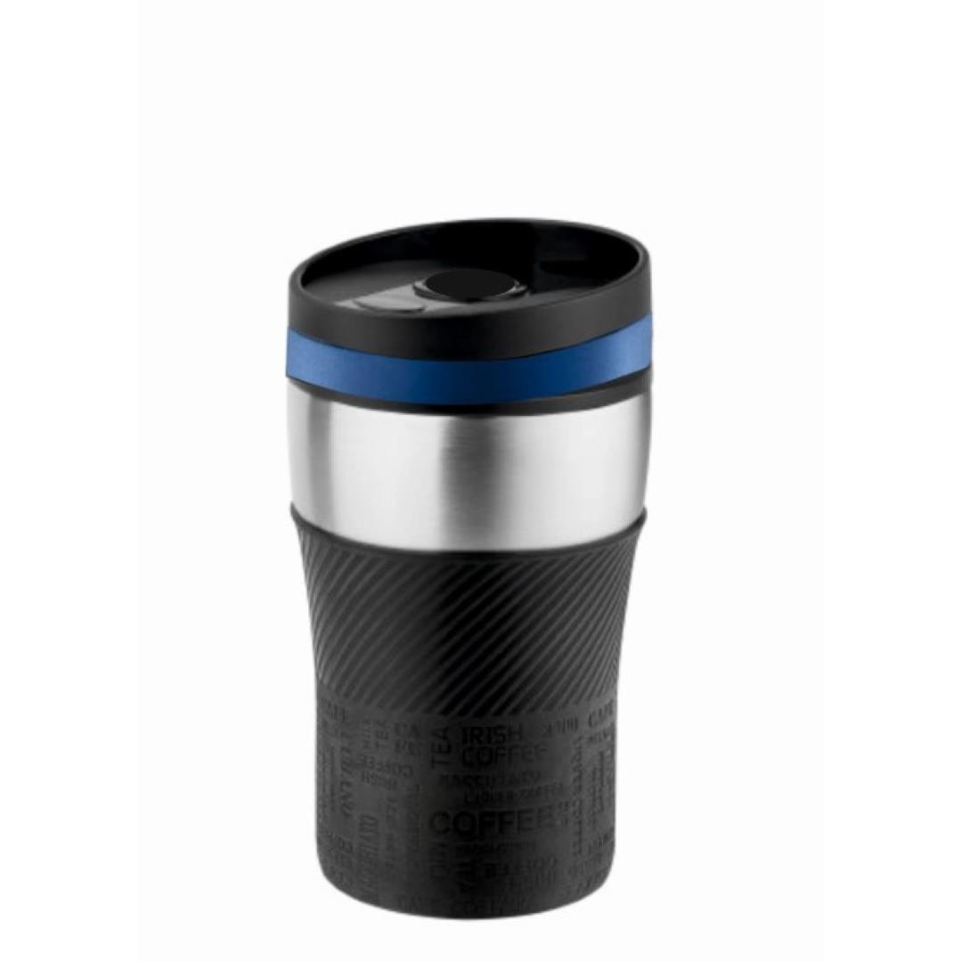 Metmaxx® Thermobecher ´CremaOfficina´  silber/Manschette schwarz/Ring blau