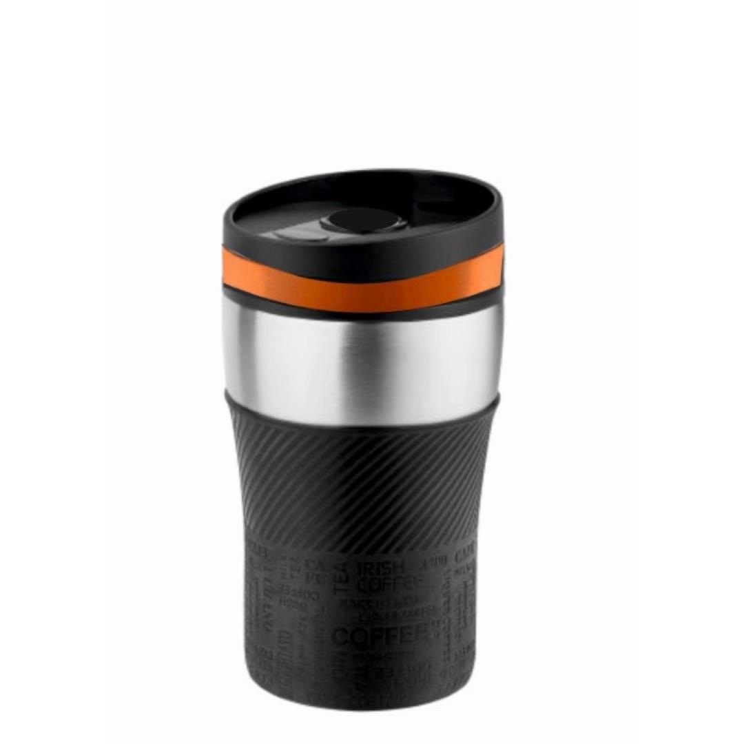 Metmaxx® Thermobecher ´CremaOfficina´  silber/Manschette schwarz/Ring orange