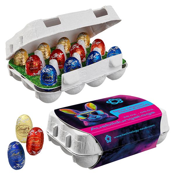 12er Ostereier-Karton mit Lindt Lindor Mini-Eiern