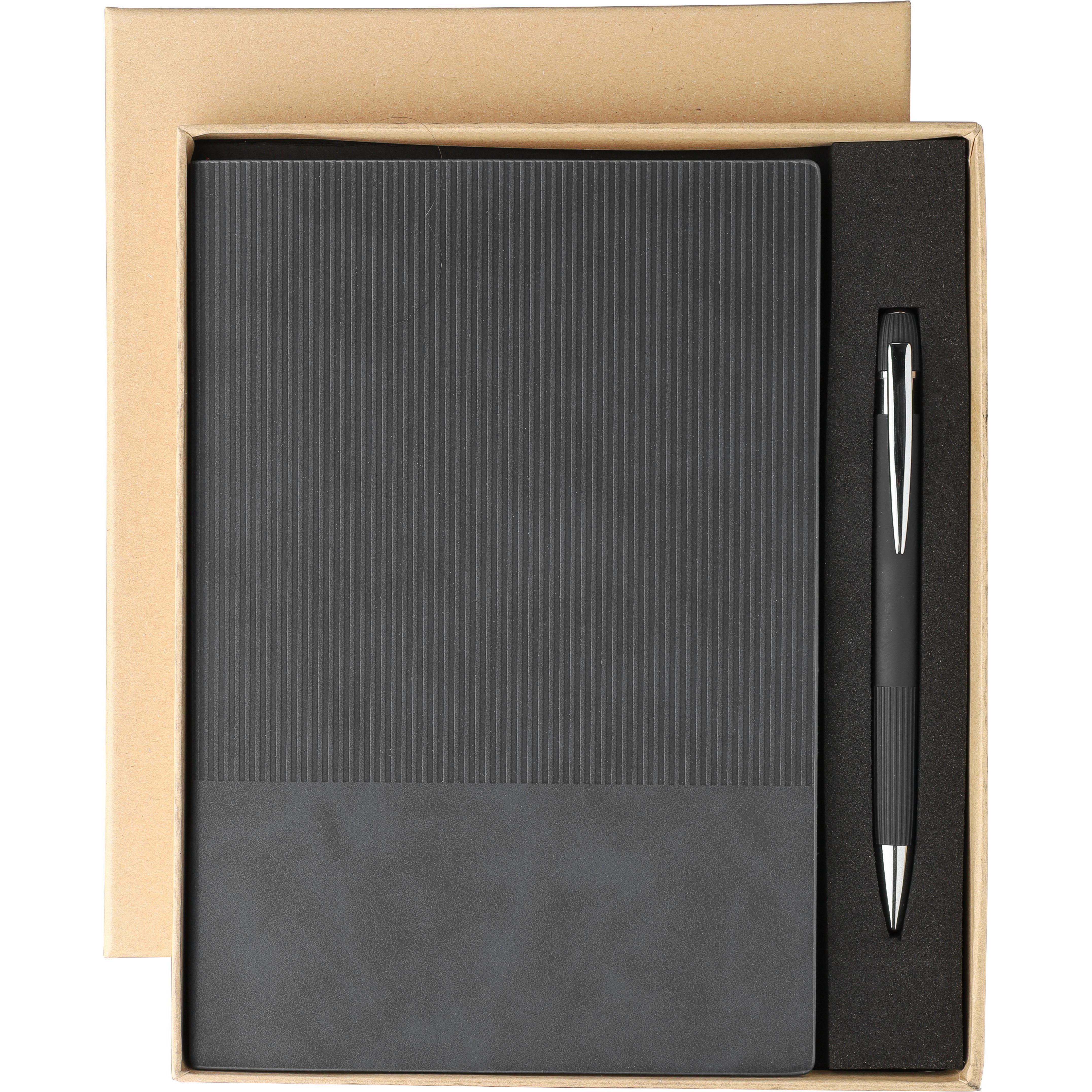 Recyceltes PU-Notizbuch (A5) und Kugelschreiber-Set Tarek