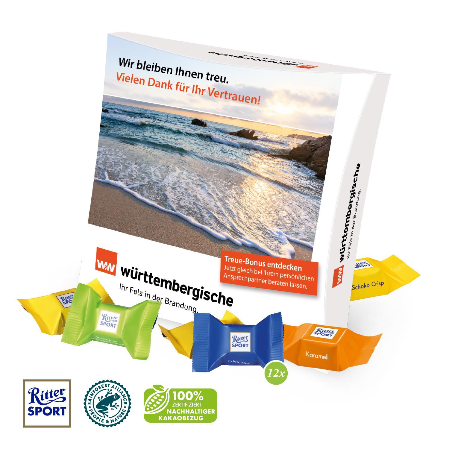Präsentbox mit Ritter SPORT Schokowürfel Ritter SPORT