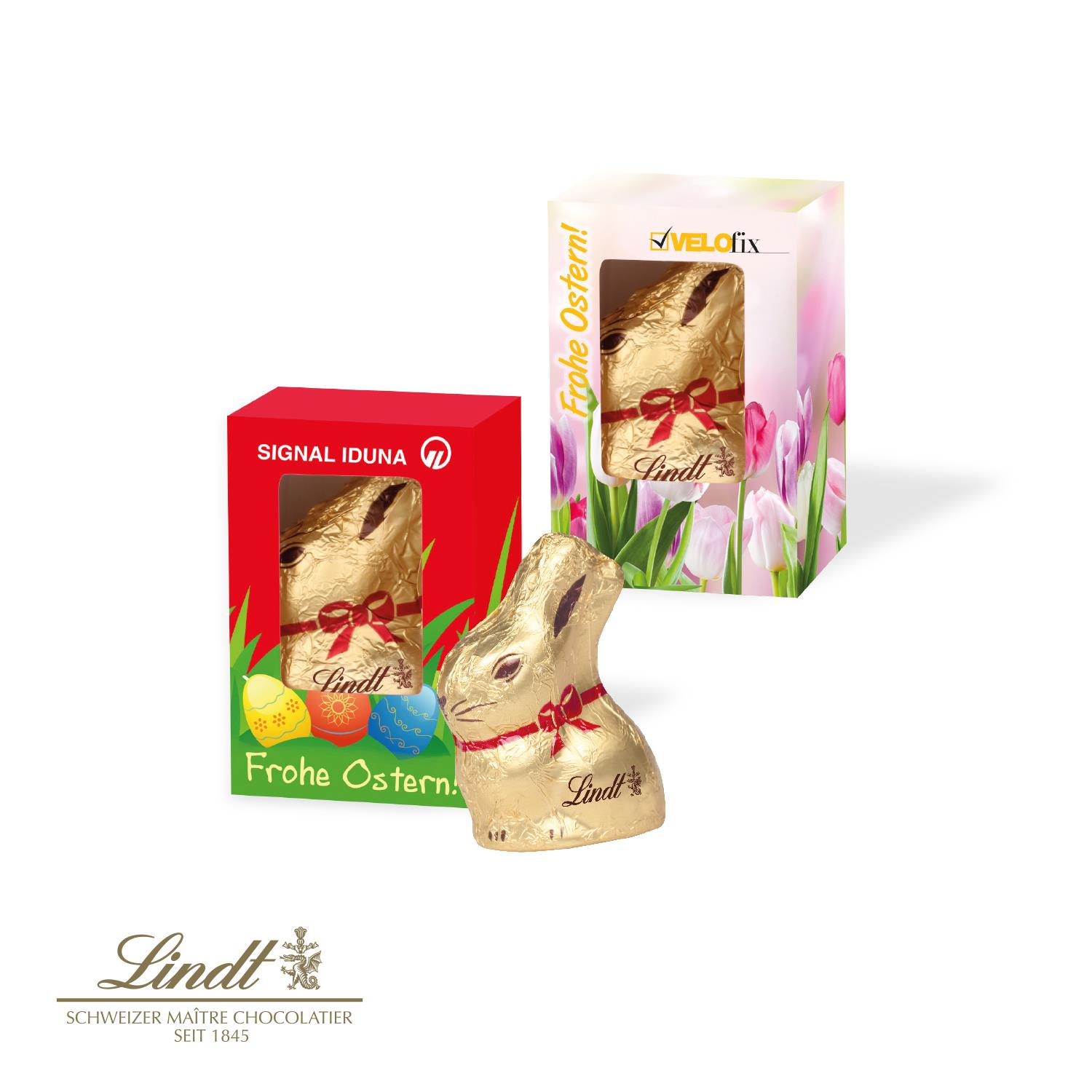 Werbekartonage mit Goldhase, 10 g Lindt