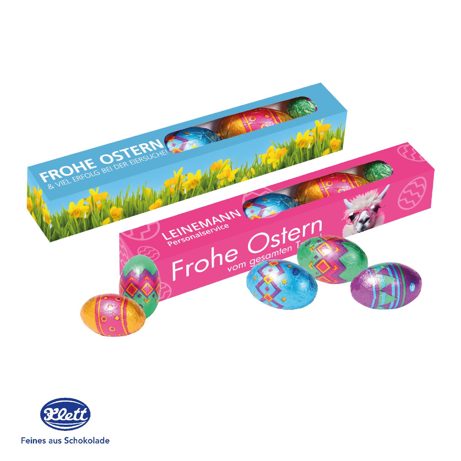 Eier Parade mit Klett Schokolade Klett