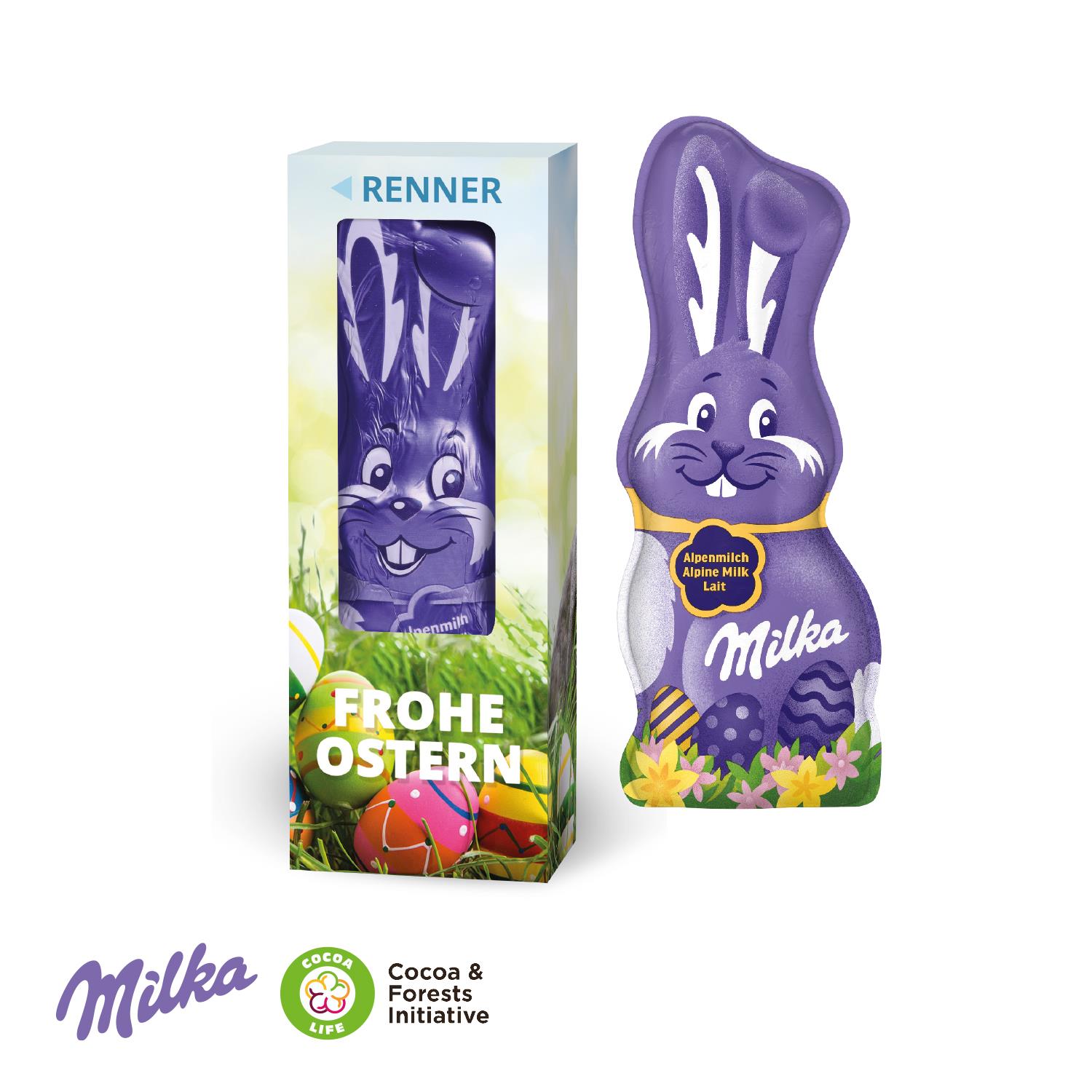 Milka Schmunzelhase in der Werbebox, 45 g Milka