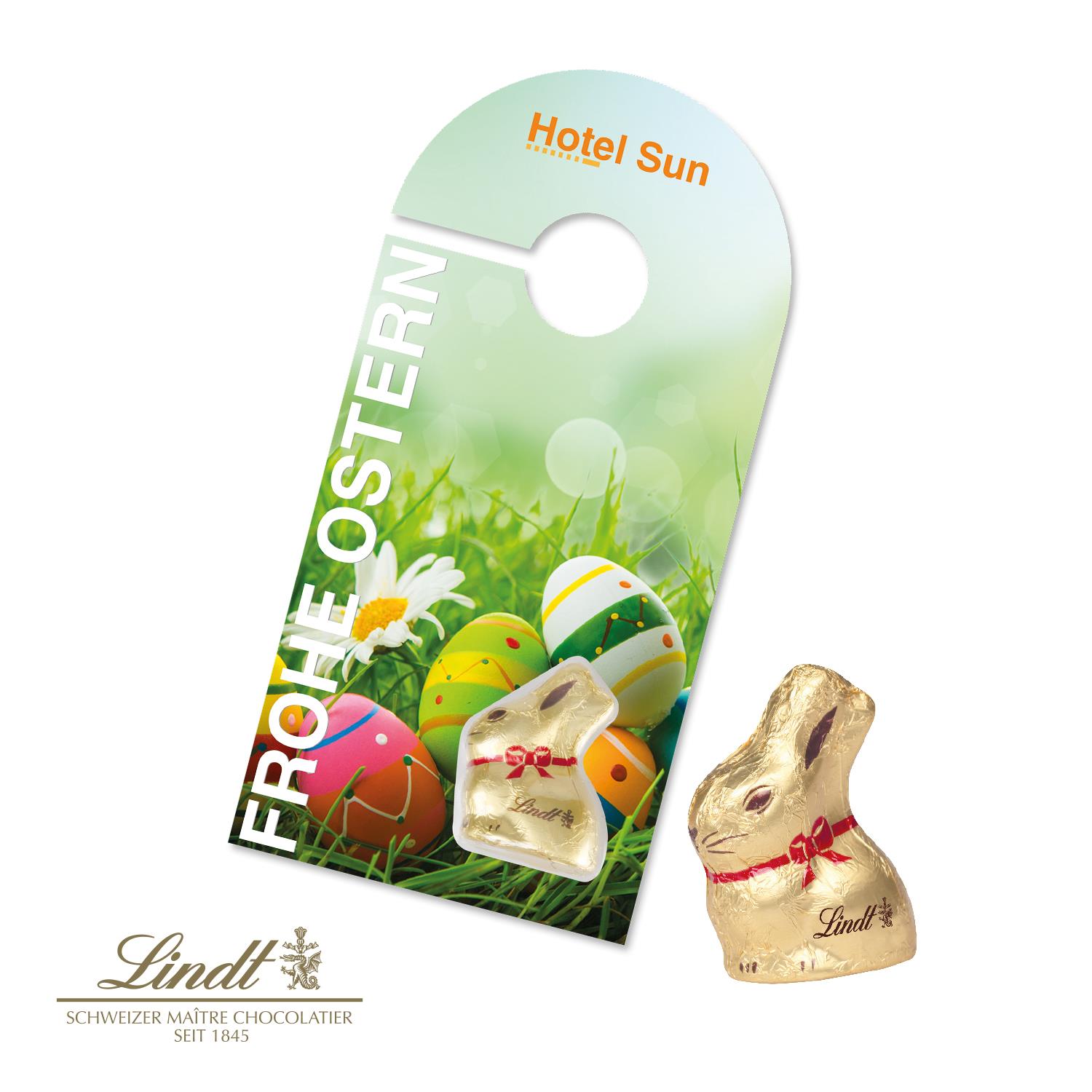 Schokokarte ´Türanhänger´ mit Lindt Goldhase Lindt