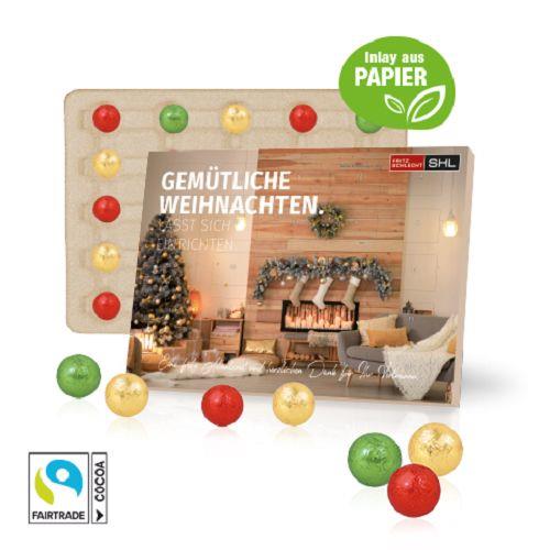Tisch-Adventskalender mit Fairtrade® Schokolade, Inlay aus Papier ONLY
