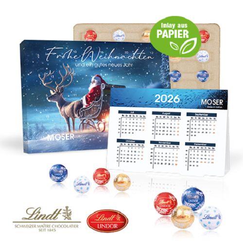 „2 in 1“ Marken-Adventskalender Lindt Lindor Minis mit Jahresplaner, Inlay aus Papier Lindt