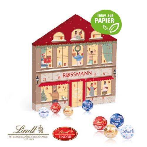 Adventskalender Weihnachtshaus ´Exklusiv´ mit Lindt Minis, Inlay aus Papier Lindt