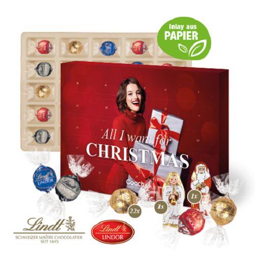 Adventskalender Lindt Lindor mit Santa & Engel, Inlay aus Papier Lindt