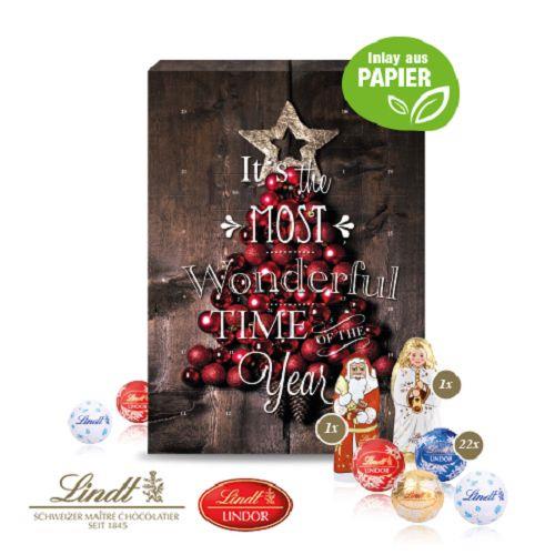 Adventskalender mit Lindt Mix und Gutschein-Option, Inlay aus Papier Lindt