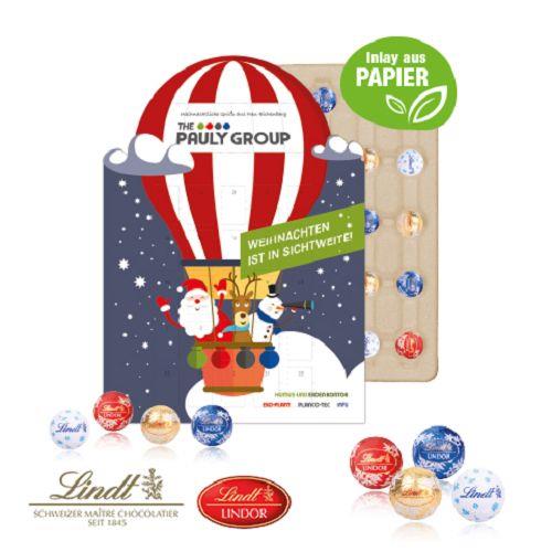 Adventskalender ´individuelle Kalenderform´ mit Lindt Schokolade, Inlay aus Papier Lindt