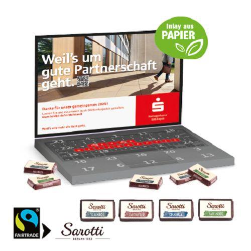 Adventskalender ´Laptop´ mit Sarotti Fairtrade® Schokolade, Inlay aus Papier Sarotti
