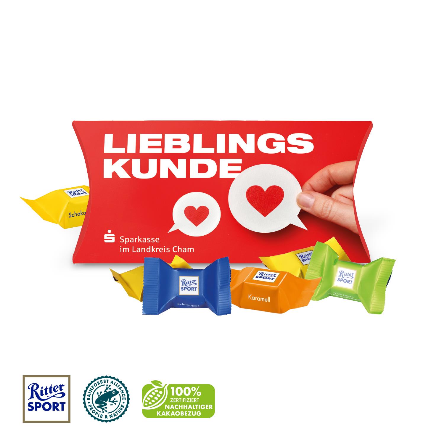 Kissenverpackung ´Creative´ mit Ritter SPORT Schokowürfel Ritter SPORT