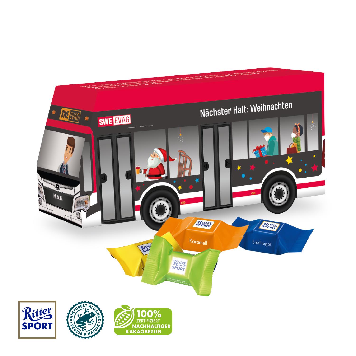 3D Präsent ´Bus´ mit Ritter SPORT Schokowürfel Ritter SPORT
