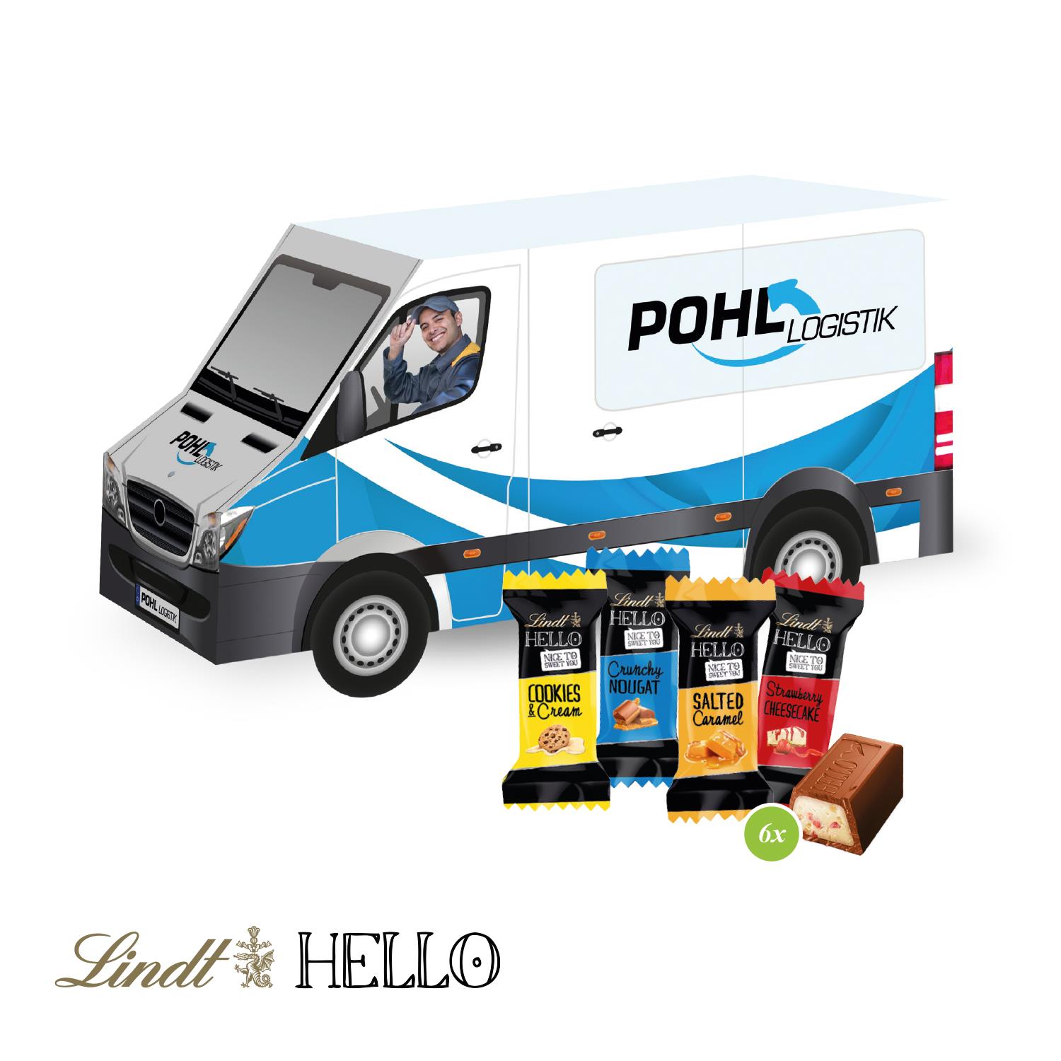 3D Präsent ´Transporter´ mit Lindt HELLO Mini Lindt HELLO