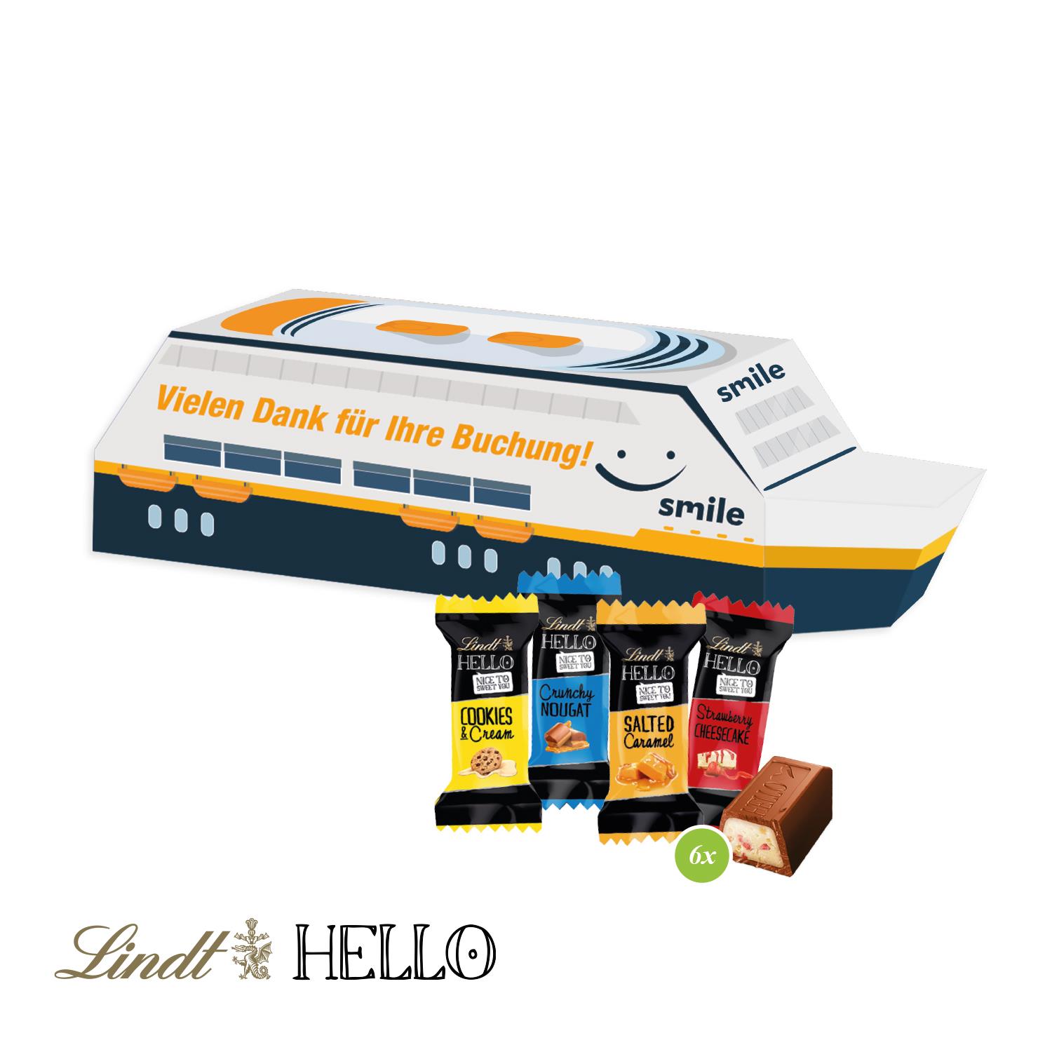 3D Präsent ´Schiff´ mit Lindt HELLO Mini Lindt HELLO