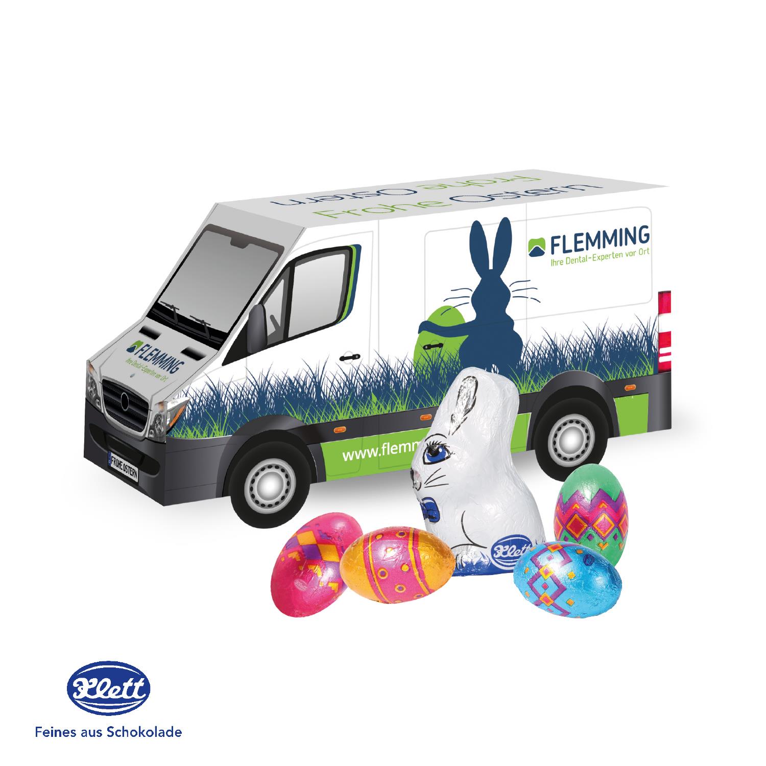 3D Präsent ´Transporter´ Ostern mit Klett Schokoladenmischung Klett