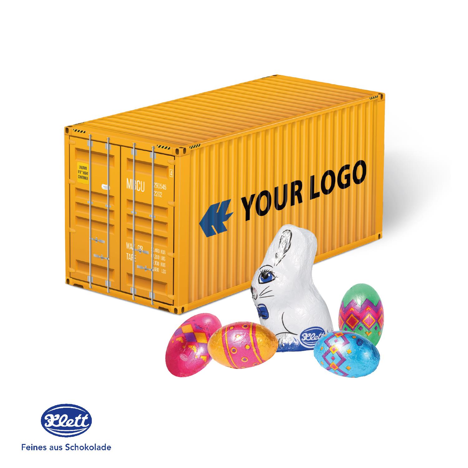 3D Präsent ´Container´ Ostern mit Klett Schokoladenmischung Klett