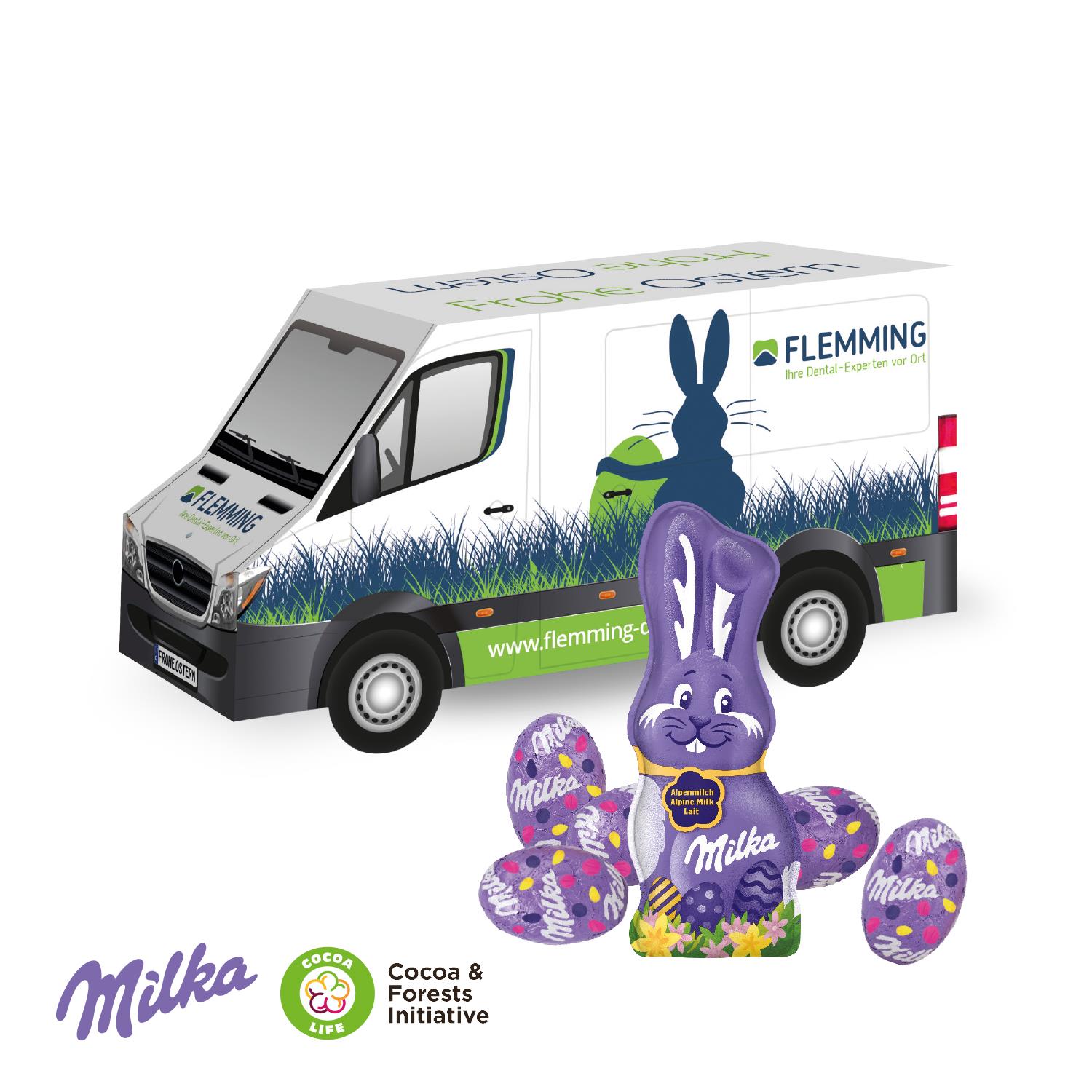 3D Präsent ´Transporter´ Ostern mit Milka Schokoladenmischung Milka